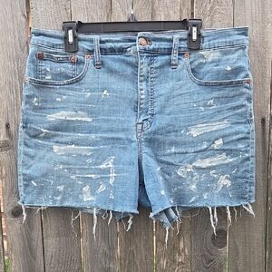 MADEWELL High-Rise Women Denim Jean Shorts Distressed Paint Splatter Size 32